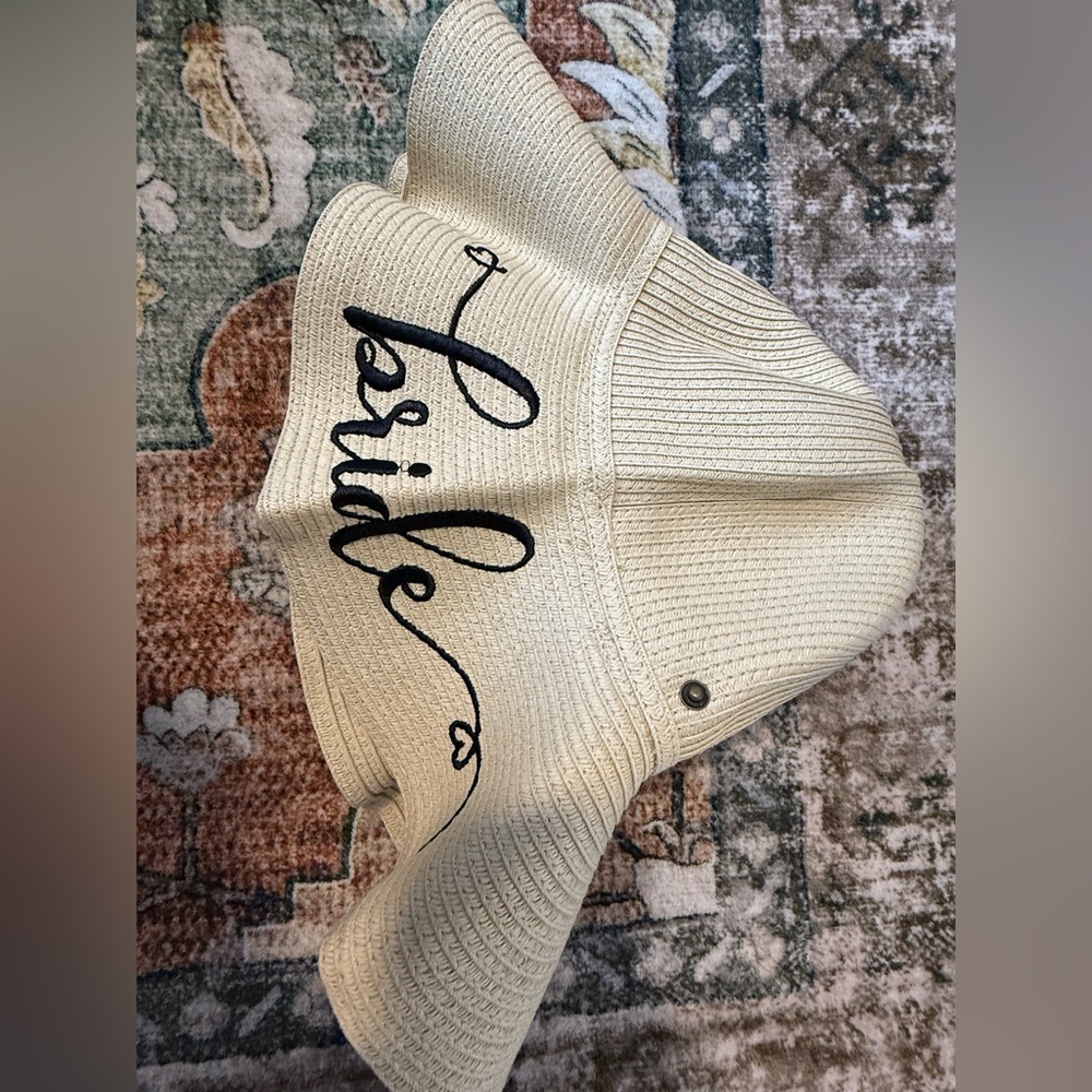 Bride Sun Hat with Black Script
